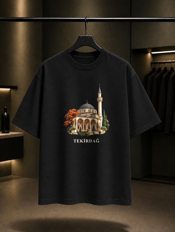 Tekirdağ Rüstem Paşa Camii baskılı siyah t-shirt