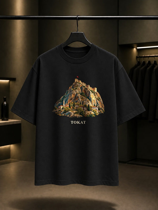 Tokat Kalesi baskılı siyah t-shirt