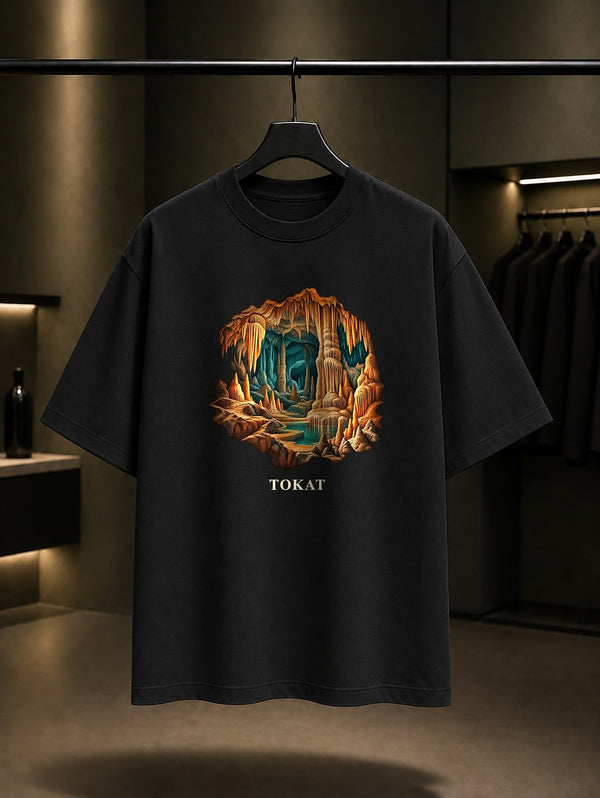 Tokat Ballıca Mağarası baskılı siyah t-shirt