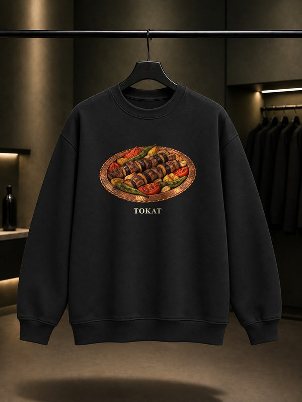 Tokat Kebabı baskılı siyah sweatshirt