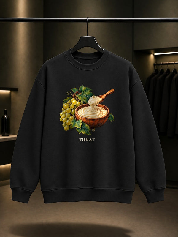 Tokat Zile Pekmezi baskılı siyah sweatshirt