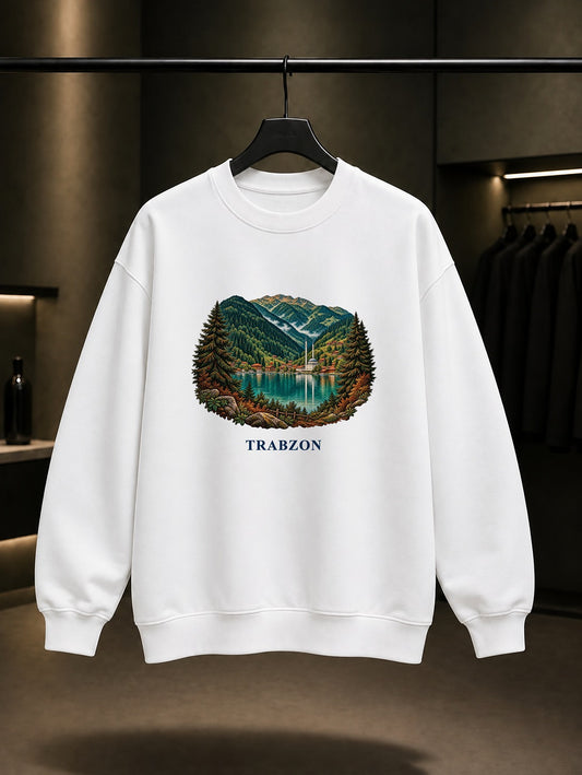 Trabzon Uzungöl baskılı beyaz sweatshirt
