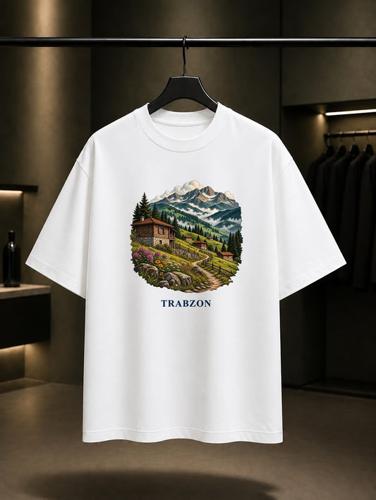 Trabzon Yayla baskılı beyaz t-shirt