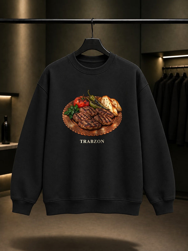 Trabzon Akçaabat Köftesi baskılı siyah sweatshirt