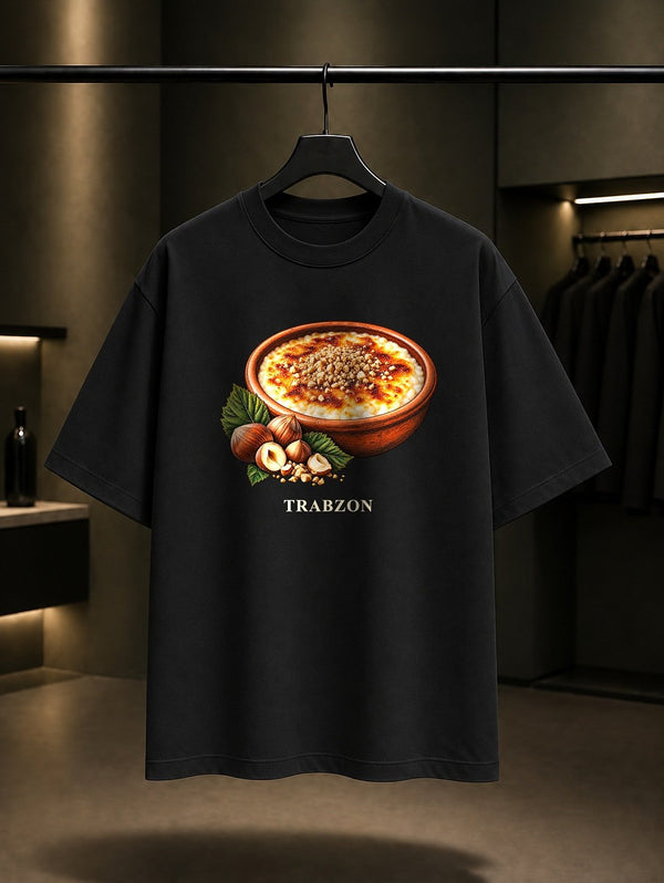 Trabzon Hamsiköy Sütlacı baskılı siyah t-shirt