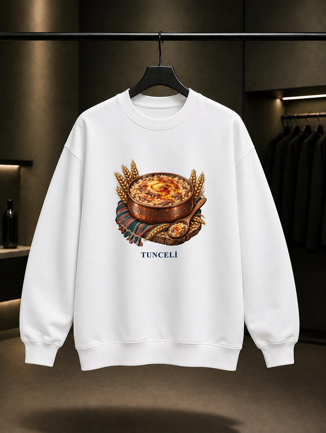 Tunceli Keşkek baskılı beyaz sweatshirt