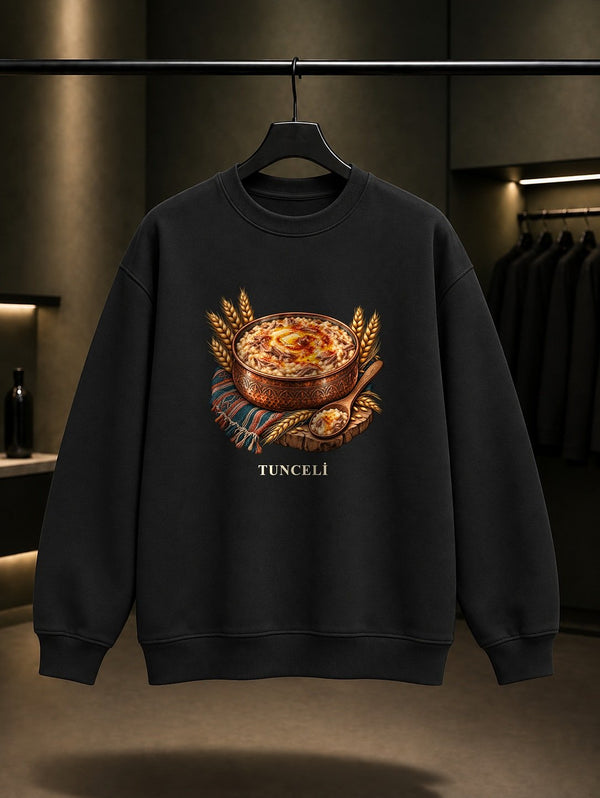 Tunceli Keşkek baskılı siyah sweatshirt