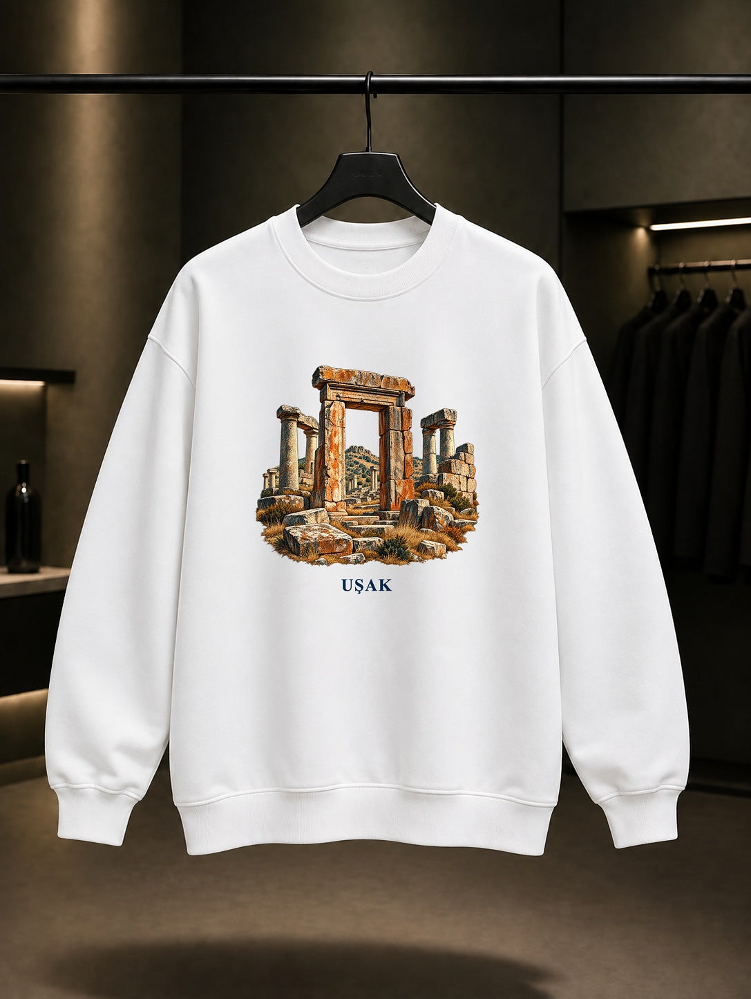 Uşak Blaundos baskılı beyaz sweatshirt