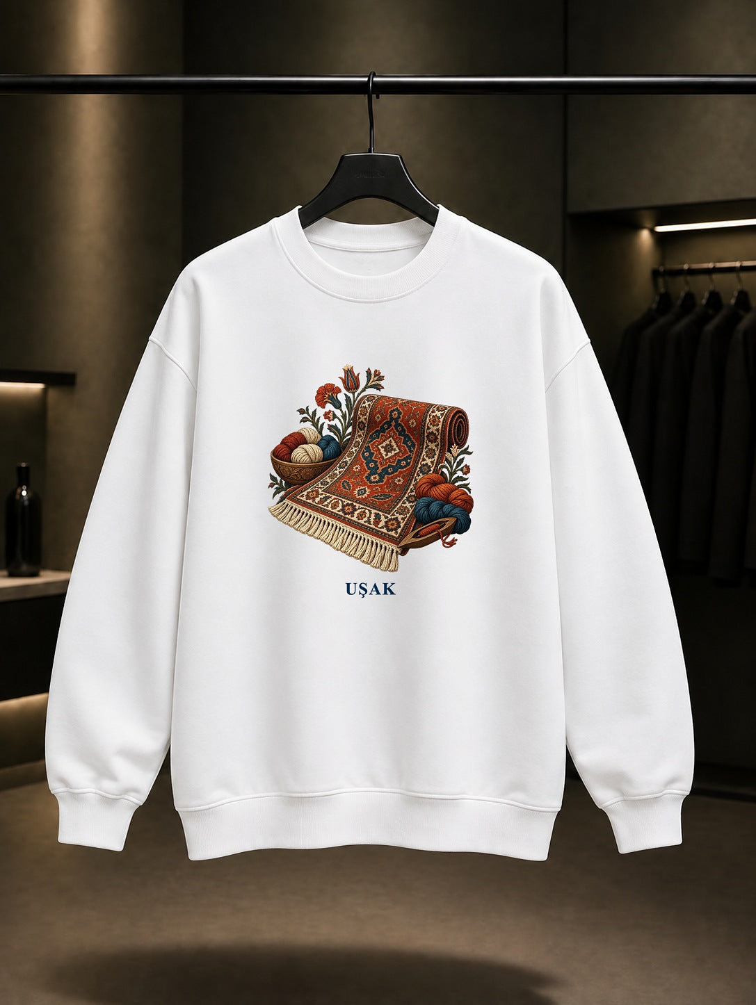 Uşak Halısı baskılı beyaz sweatshirt