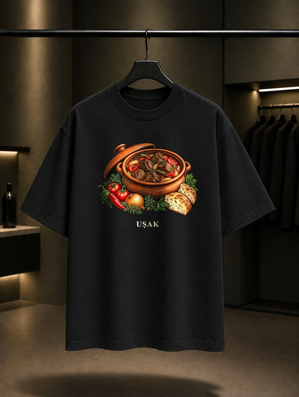 Uşak Çömlek Eti baskılı siyah t-shirt