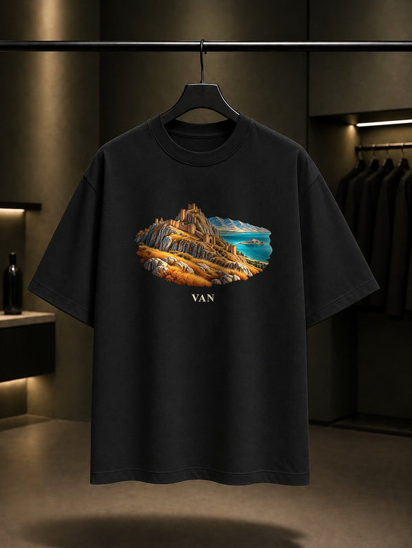 Van Kalesi baskılı siyah t-shirt