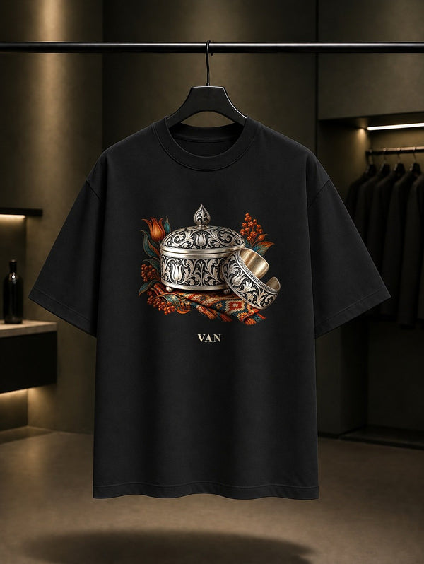 Van Savat Gümüş baskılı siyah t-shirt