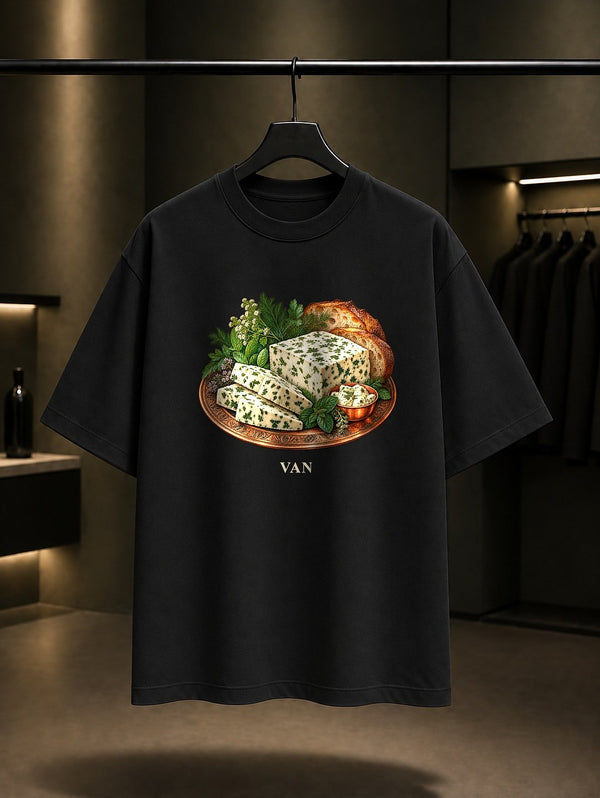 Van Otlu Peynir baskılı siyah t-shirt