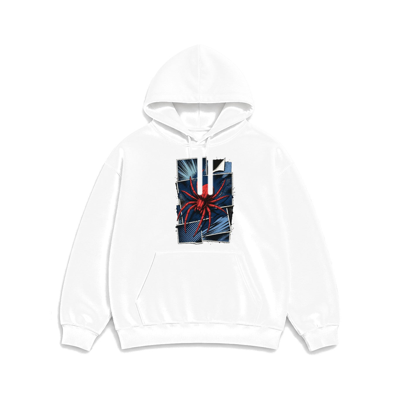 Retro Çizgi Roman Örümceği baskılı beyaz kapüşonlu sweatshirt