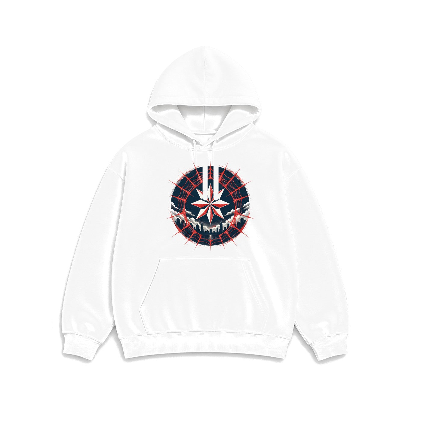 Örümcek Ağı Arması baskılı beyaz kapüşonlu sweatshirt
