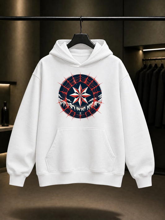 Örümcek Ağı Arması baskılı beyaz kapüşonlu sweatshirt
