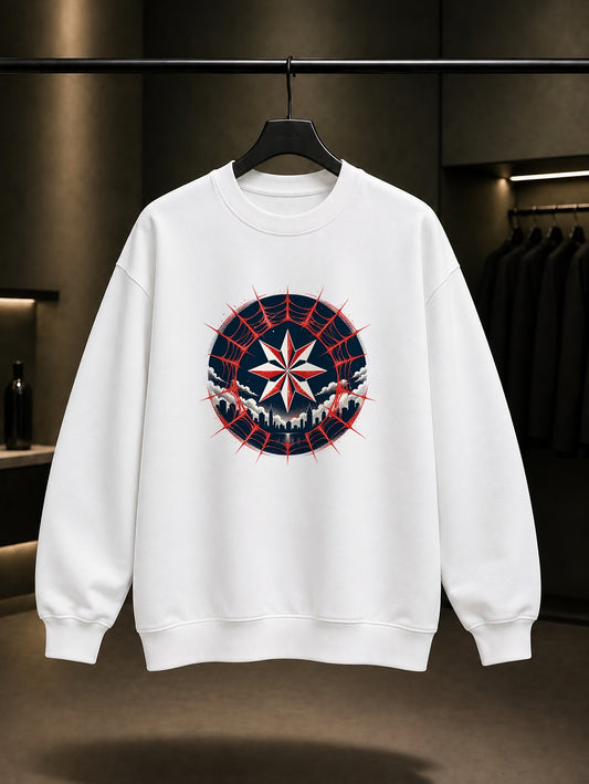 Örümcek Ağı Arması baskılı beyaz sweatshirt