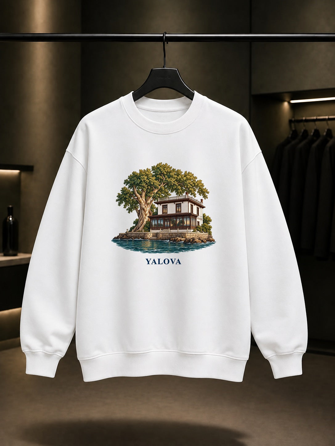 Yalova Yürüyen Köşk baskılı beyaz sweatshirt
