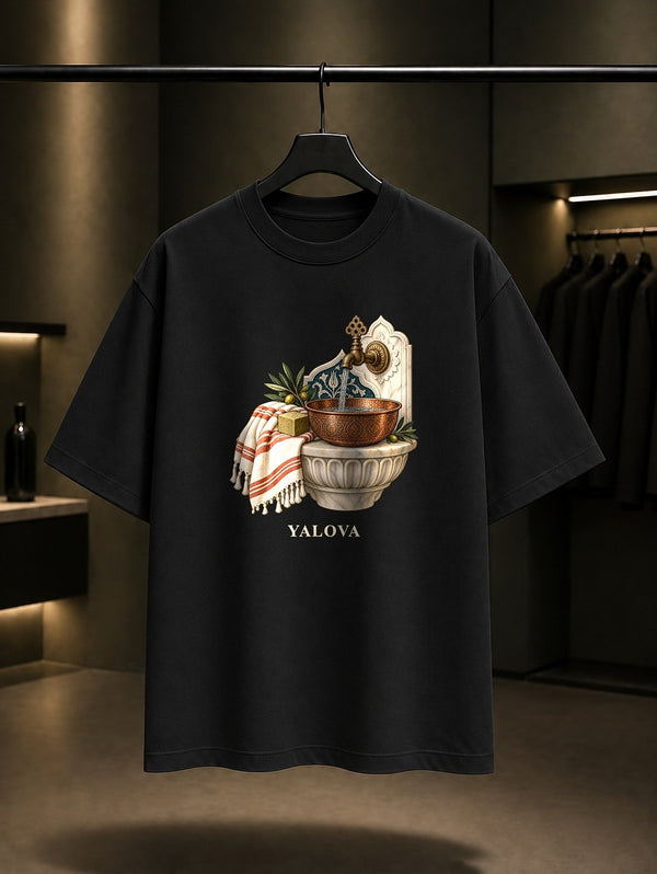 Yalova Termal baskılı siyah t-shirt