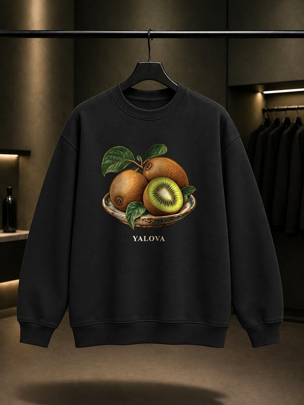 Yalova Kivisi baskılı siyah sweatshirt