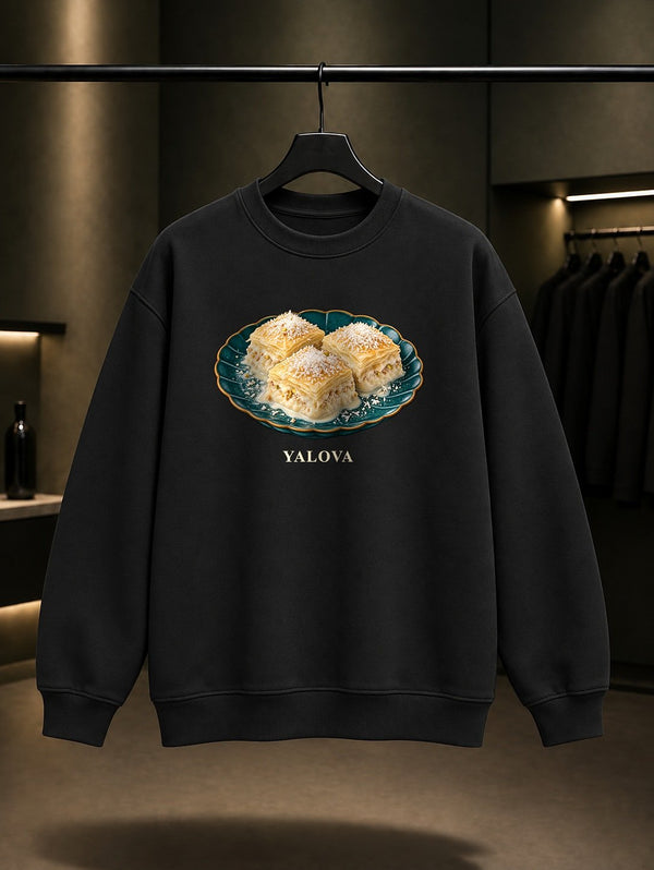 Yalova Sütlüsü baskılı siyah sweatshirt