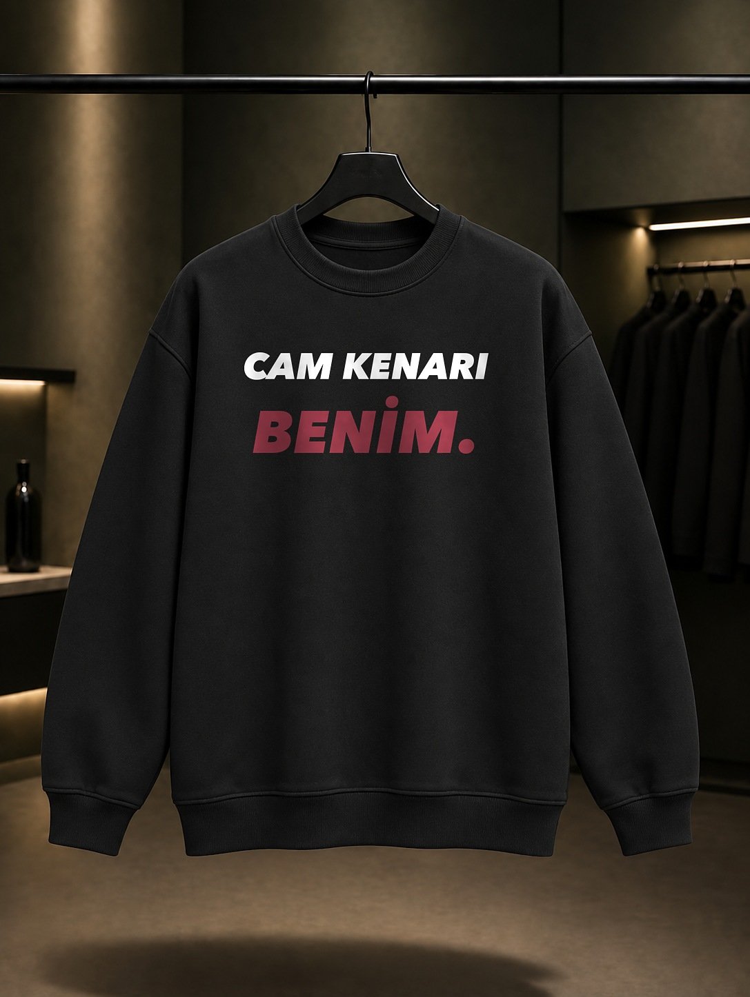 Cam Kenarı Benim Yazılı Baskılı Unisex %100 Pamuk Sweatshirt — Siyah