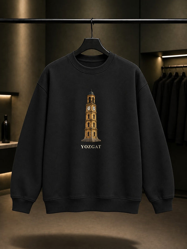 Yozgat Saat Kulesi baskılı siyah sweatshirt