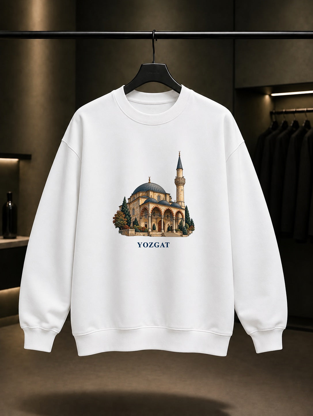 Yozgat Çapanoğlu Camii baskılı beyaz sweatshirt