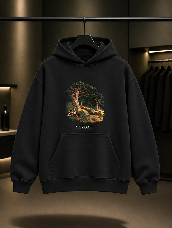 Yozgat Çamlık Milli Parkı baskılı siyah kapüşonlu sweatshirt
