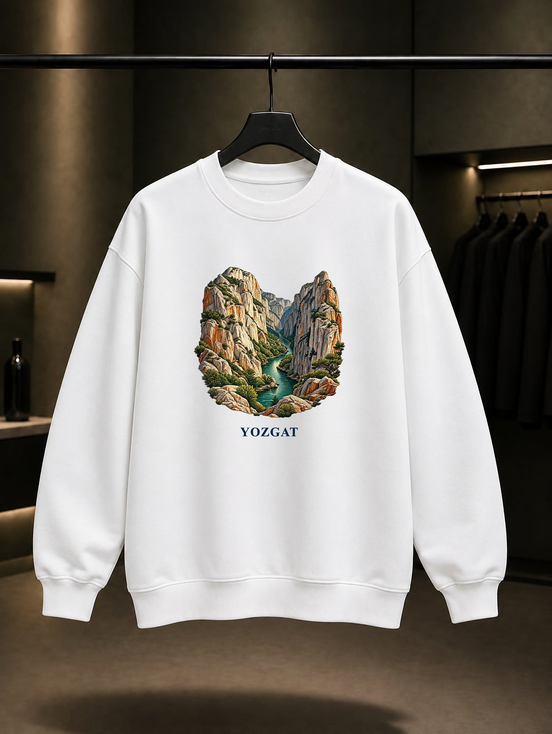 Yozgat Kazankaya Kanyonu baskılı beyaz sweatshirt