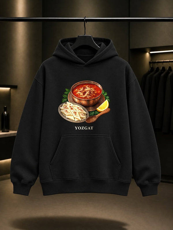 Yozgat Arabası baskılı siyah kapüşonlu sweatshirt