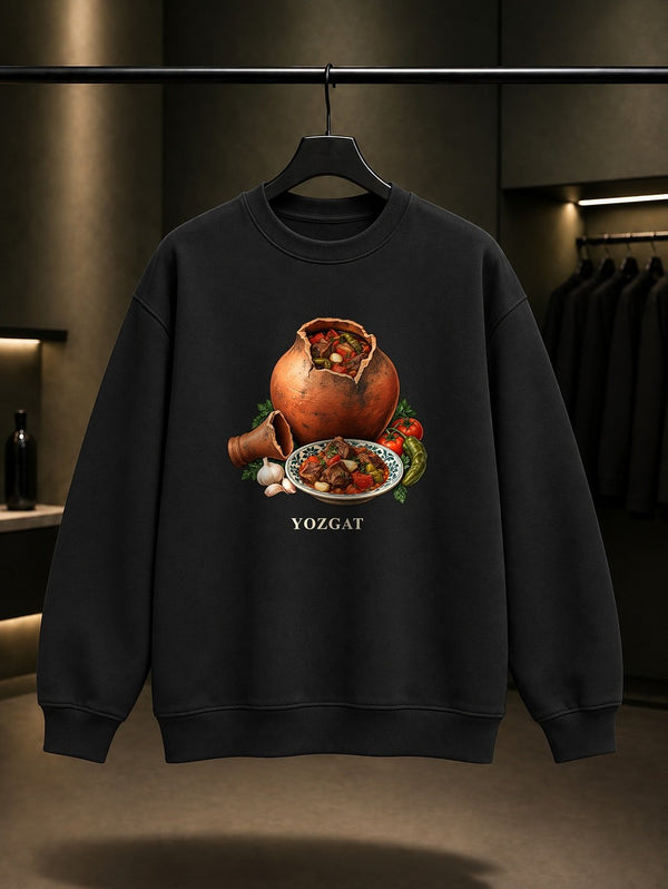Yozgat Testi Kebabı baskılı siyah sweatshirt