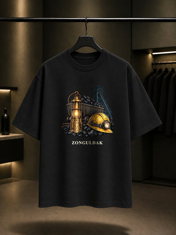 Zonguldak Maden Mirası baskılı siyah t-shirt
