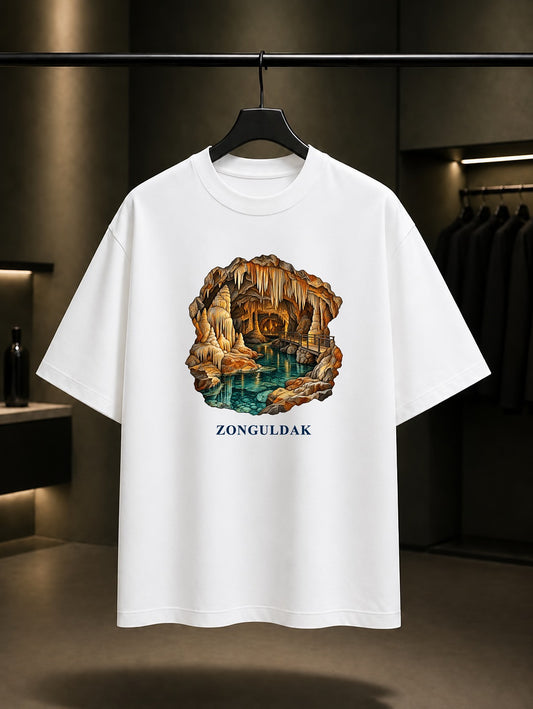 Zonguldak Gökgöl Mağarası baskılı beyaz t-shirt