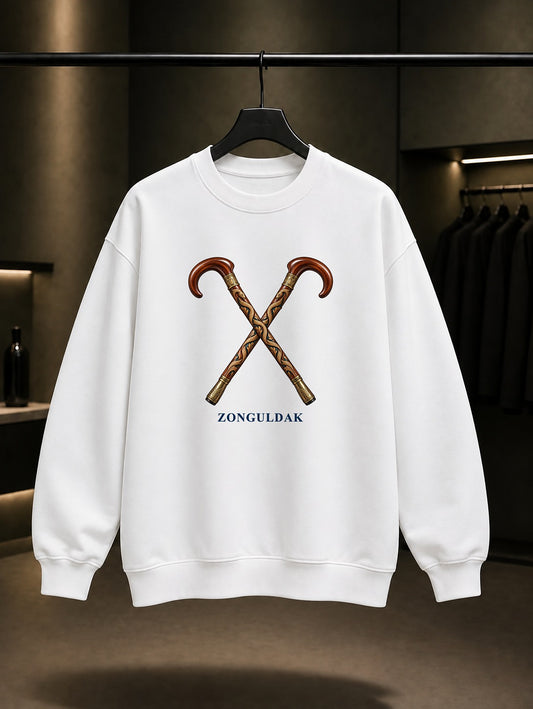 Zonguldak Devrek Bastonu baskılı beyaz sweatshirt