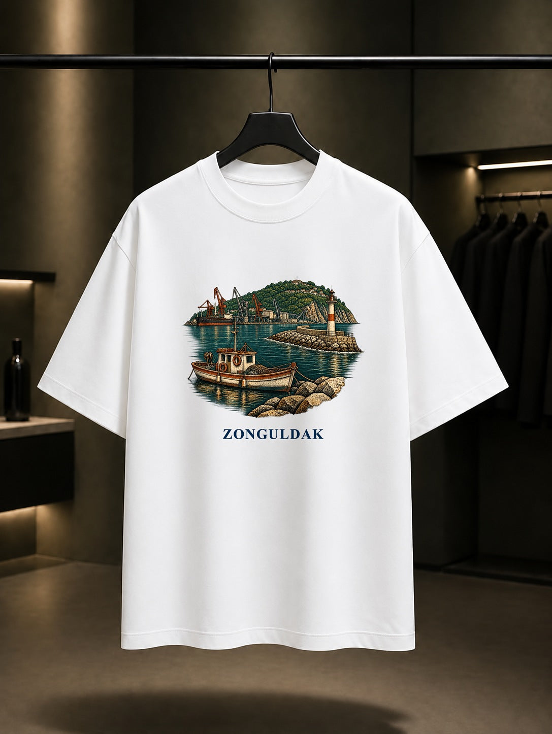 Zonguldak Karadeniz Limanı baskılı beyaz t-shirt