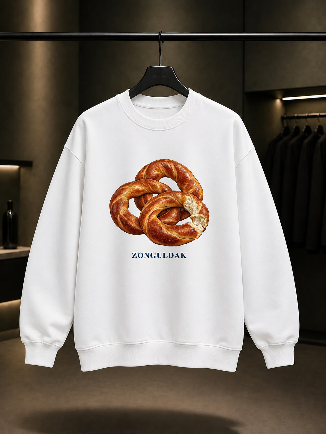 Zonguldak Devrek Simidi baskılı beyaz sweatshirt