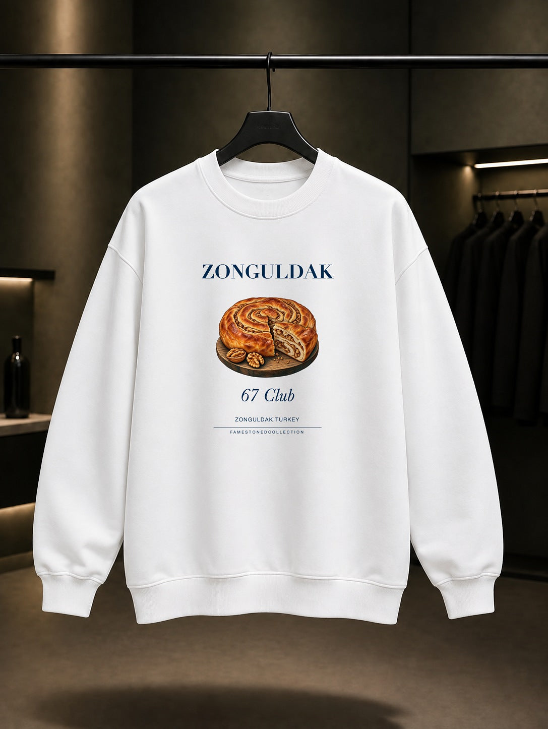Zonguldak Cevizli Kömeç 67 Club baskılı beyaz sweatshirt