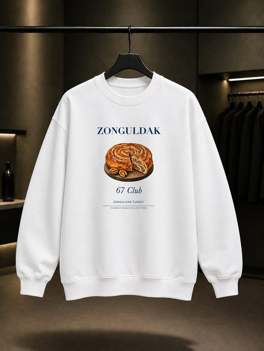 Zonguldak Cevizli Kömeç 67 Club baskılı beyaz sweatshirt