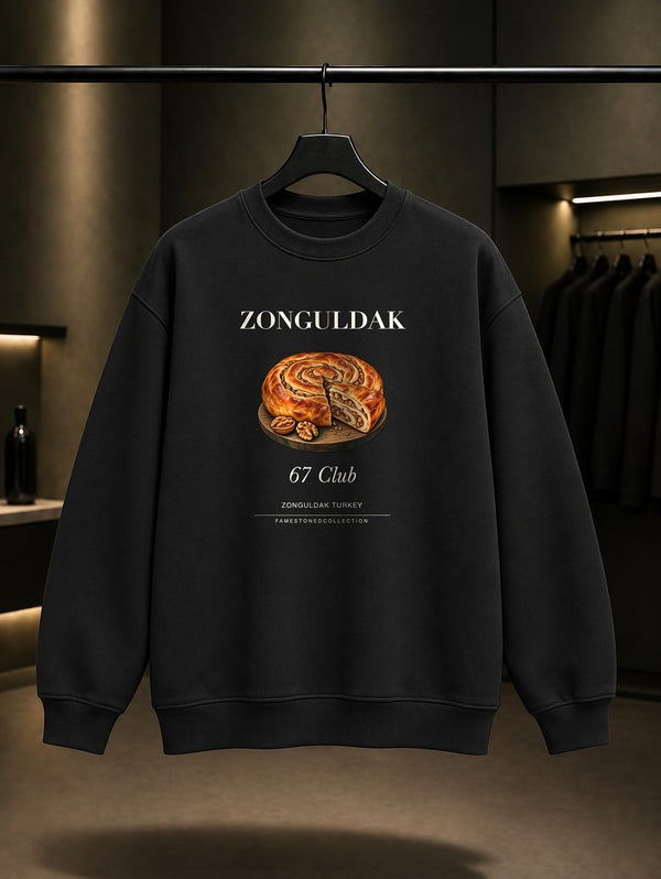 Zonguldak Cevizli Kömeç 67 Club baskılı siyah sweatshirt