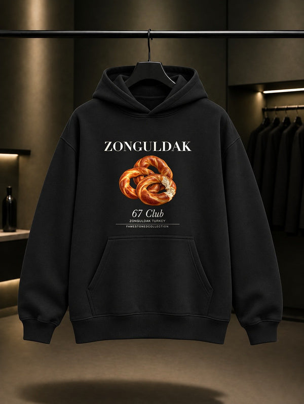 Zonguldak Devrek Simidi 67 Club baskılı siyah kapüşonlu sweatshirt
