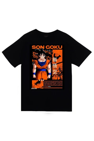 fame-stoned Dragon Ball Z Anime Baskılı Unisex %100 Pamuk Siyah T-shirt