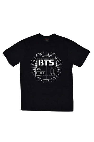 fame-stoned  Bts, K-pop Müzik Grubu Baskılı Unisex %100 Pamuk Siyah T-shirt
