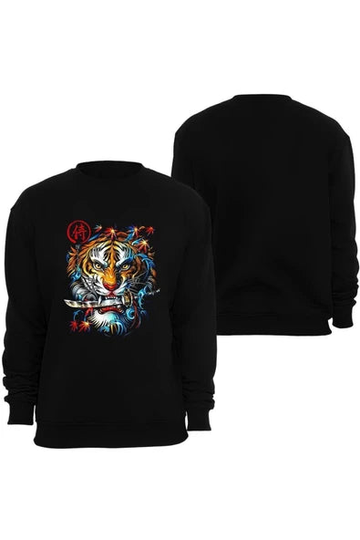 fame-stoned Aslan Baskılı Özel Tasarım Unisex Bisiklet Yaka Sweatshirt