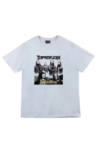 fame-stoned Septicflesh Baskılı Unisex %100 Pamuk Beyaz T-shirt