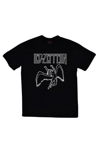 fame-stoned  Led Zeppelin Baskılı Unisex %100 Pamuk Siyah T-shirt