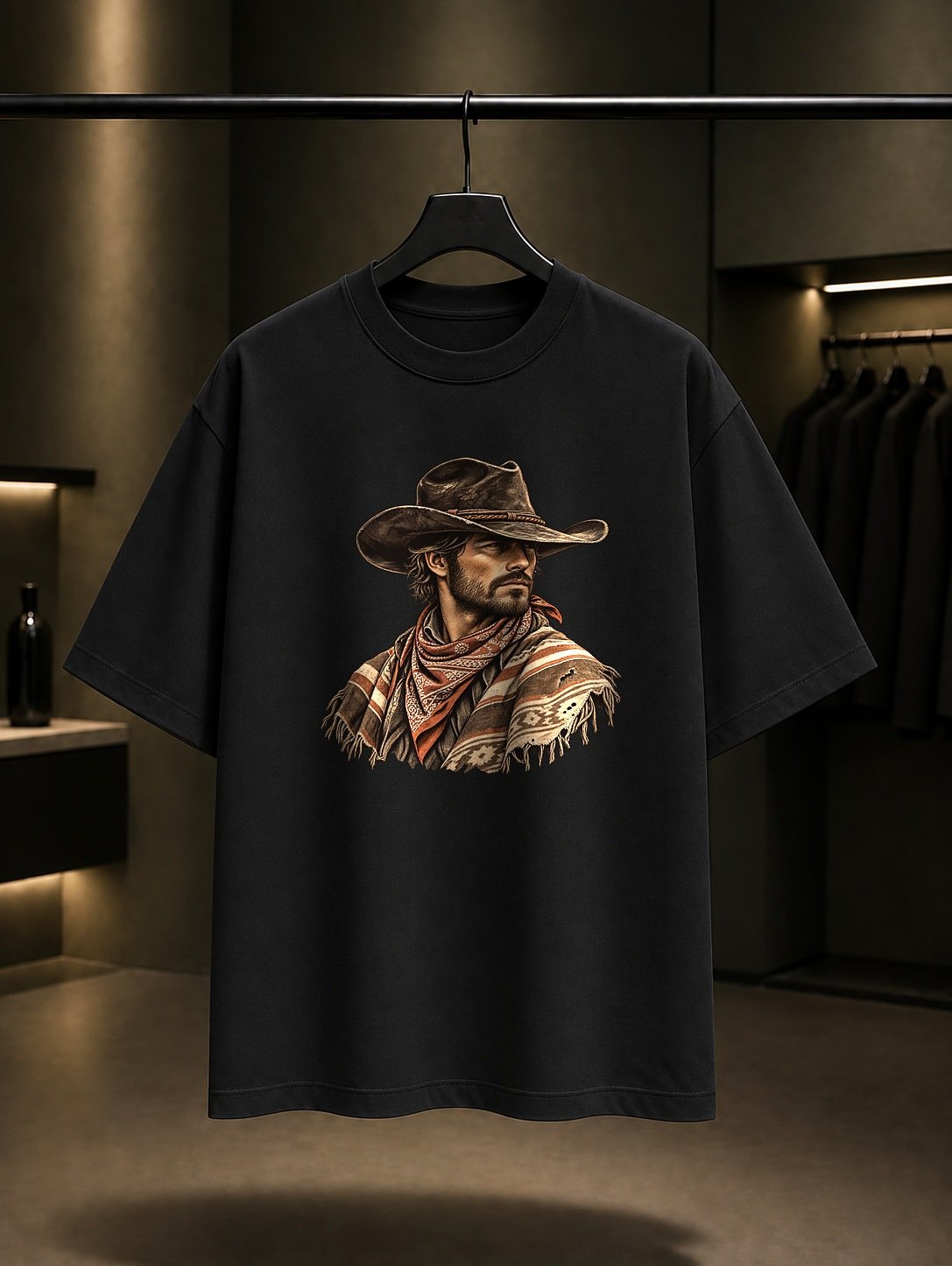 Kovboy Portresi Tişört Siyah