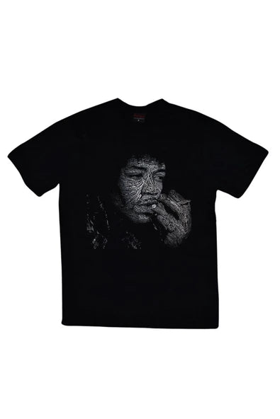 Jimi Hendrix Sigara içen erkek siyah-beyaz baskılı siyah tişört