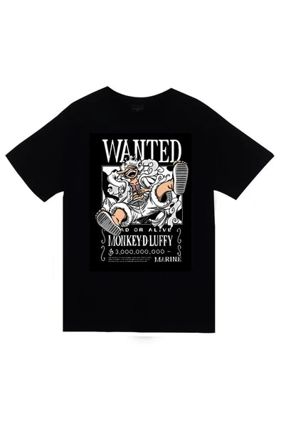 fame-stoned One Piece Anime Baskılı Unisex %100 Pamuk Siyah T-shirt