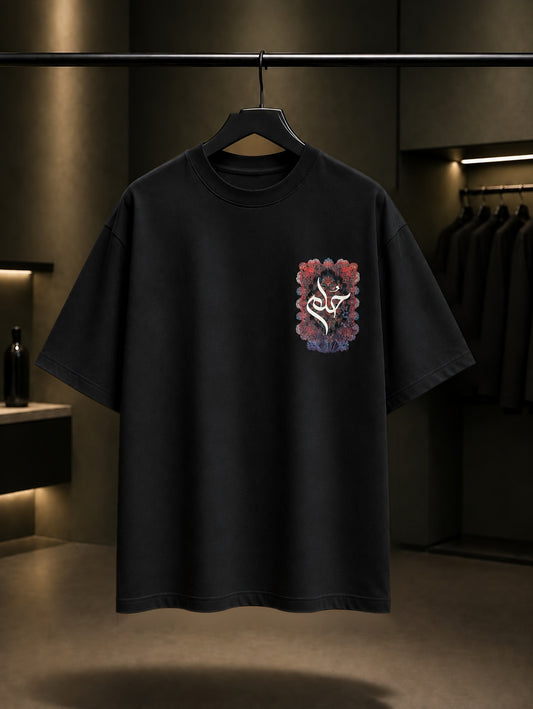 Kızıl Hat Oversize Tişört – Siyah ön